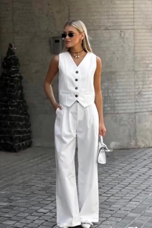 Ensemble élégant sans manche pour femme, gilet et pantalon décontractéé pour l’été